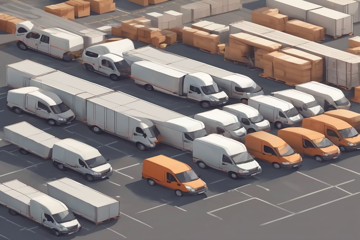 Delivery vans parked in warehouse yard
