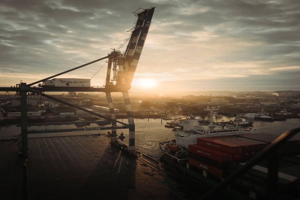 Shipping port at dusk