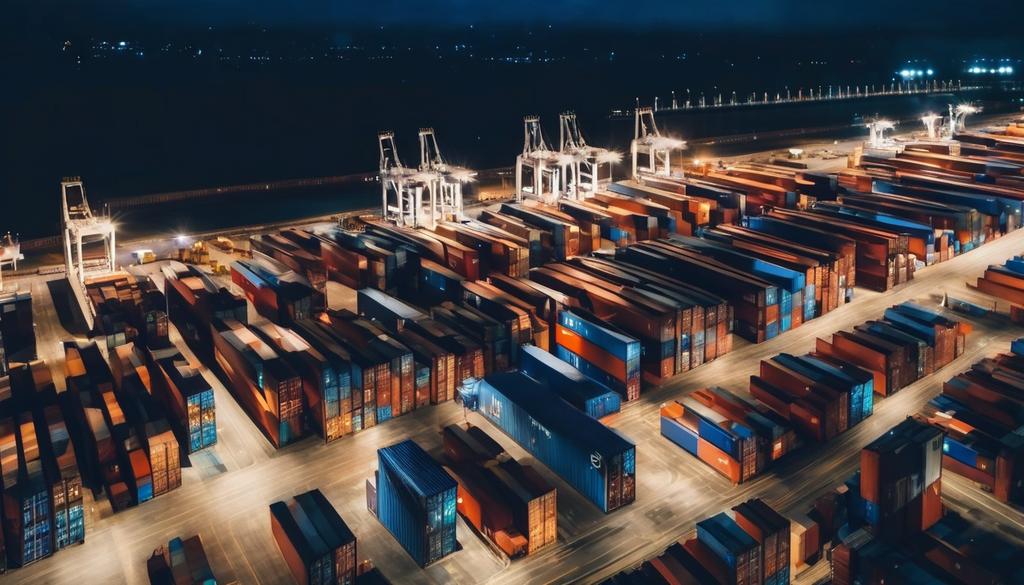 Shipping containers at night port
