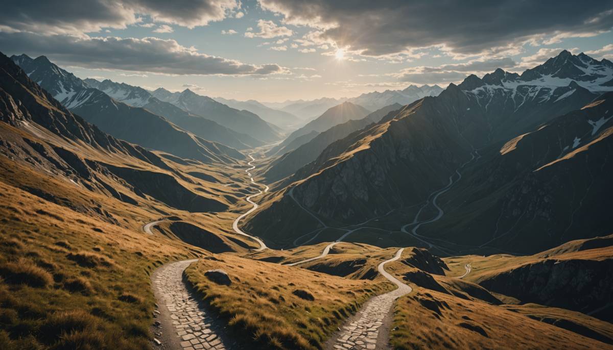 A winding mountain path representing a complex supply chain journey