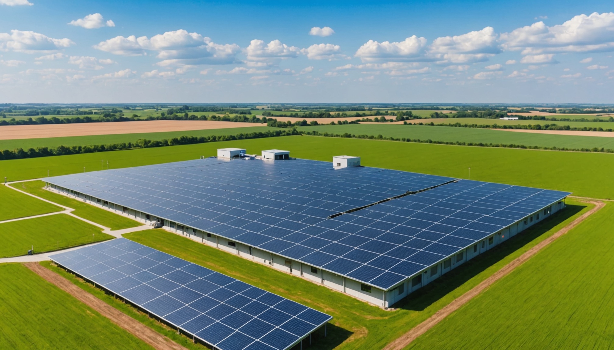 Sustainable green food processing facility with solar panels