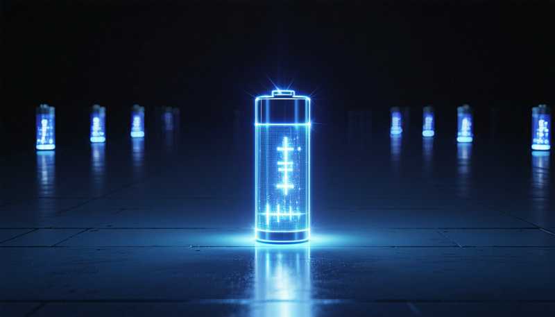 Single glowing battery cell among dark ones