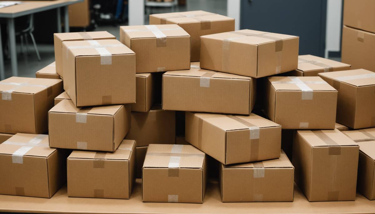 Cardboard parcels stacked on a customs inspection table