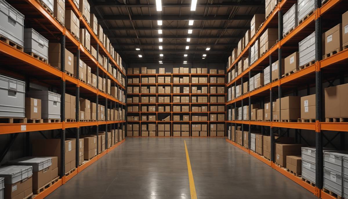 Automotive parts warehouse with stacked components