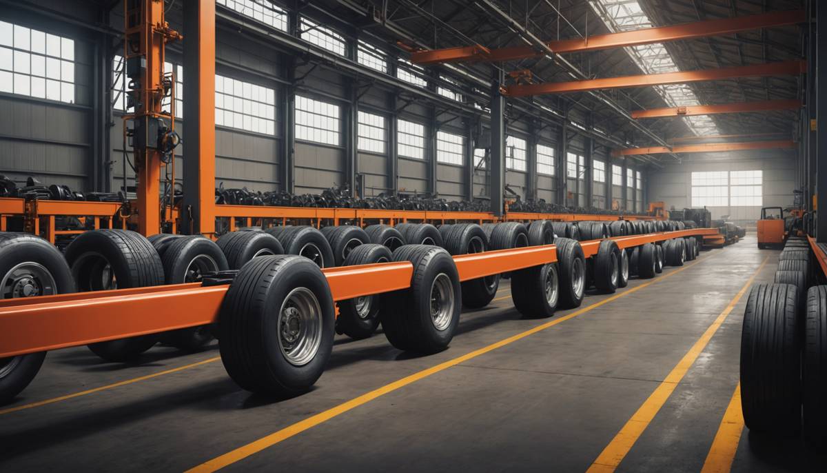 Car parts flowing along a conveyor into a warehouse