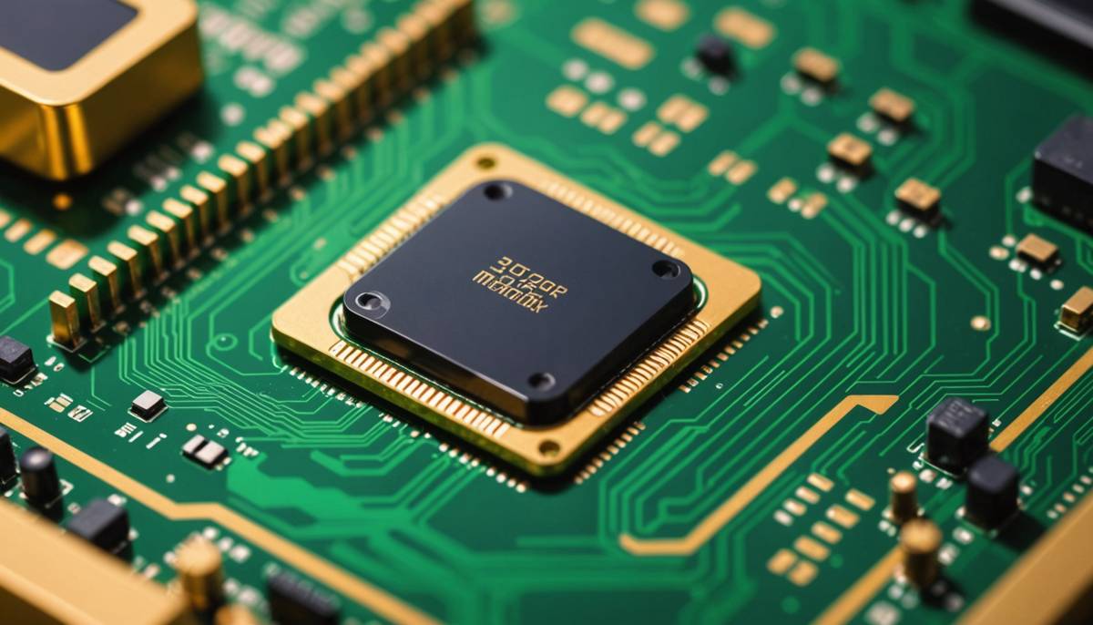 Glowing memory chip on a circuit board