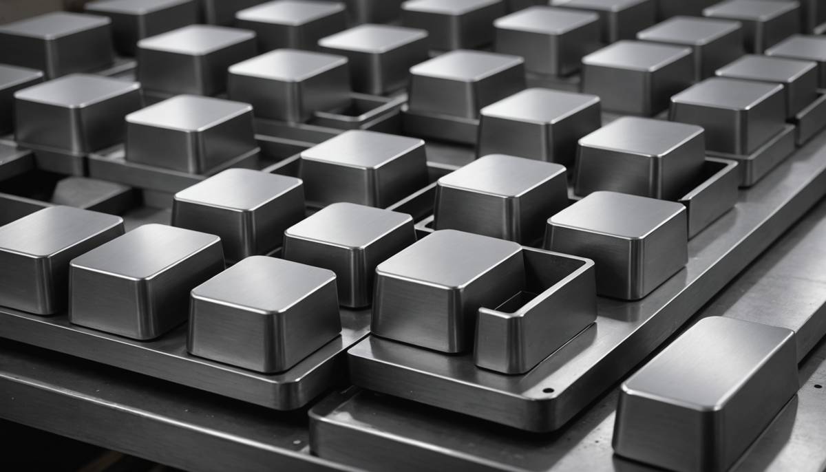 AI-generated view of unmarked rectangular metal blocks in rows
