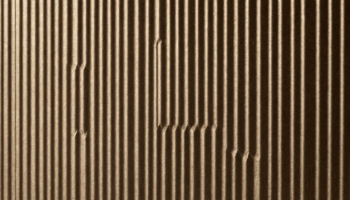 Close-up of brown corrugated cardboard with compressed areas.