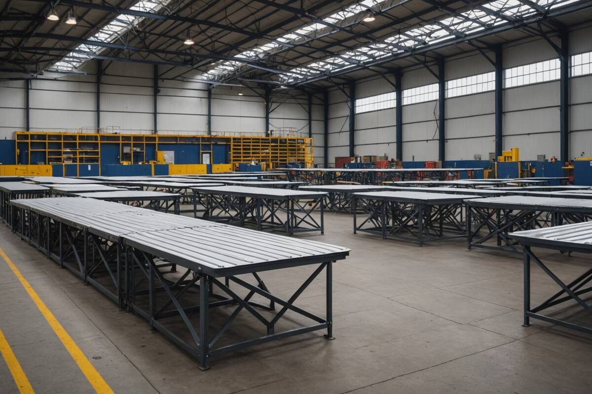 Modular tables awaiting their next mission. AI-generated illustration.